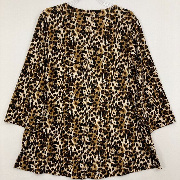 Ellen Weaver size 2X Black Brown Leopard Print Keyhole Stretch Knit Pullover Top - Picture 9 of 10